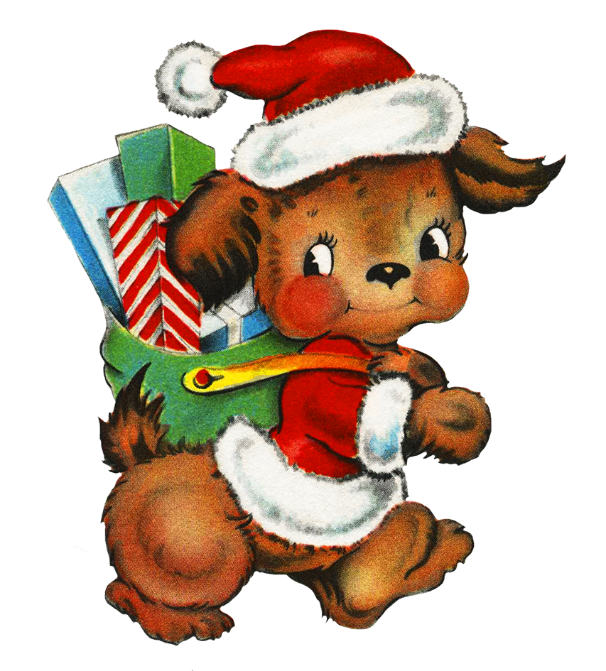 cute dog delivering Christmas presents