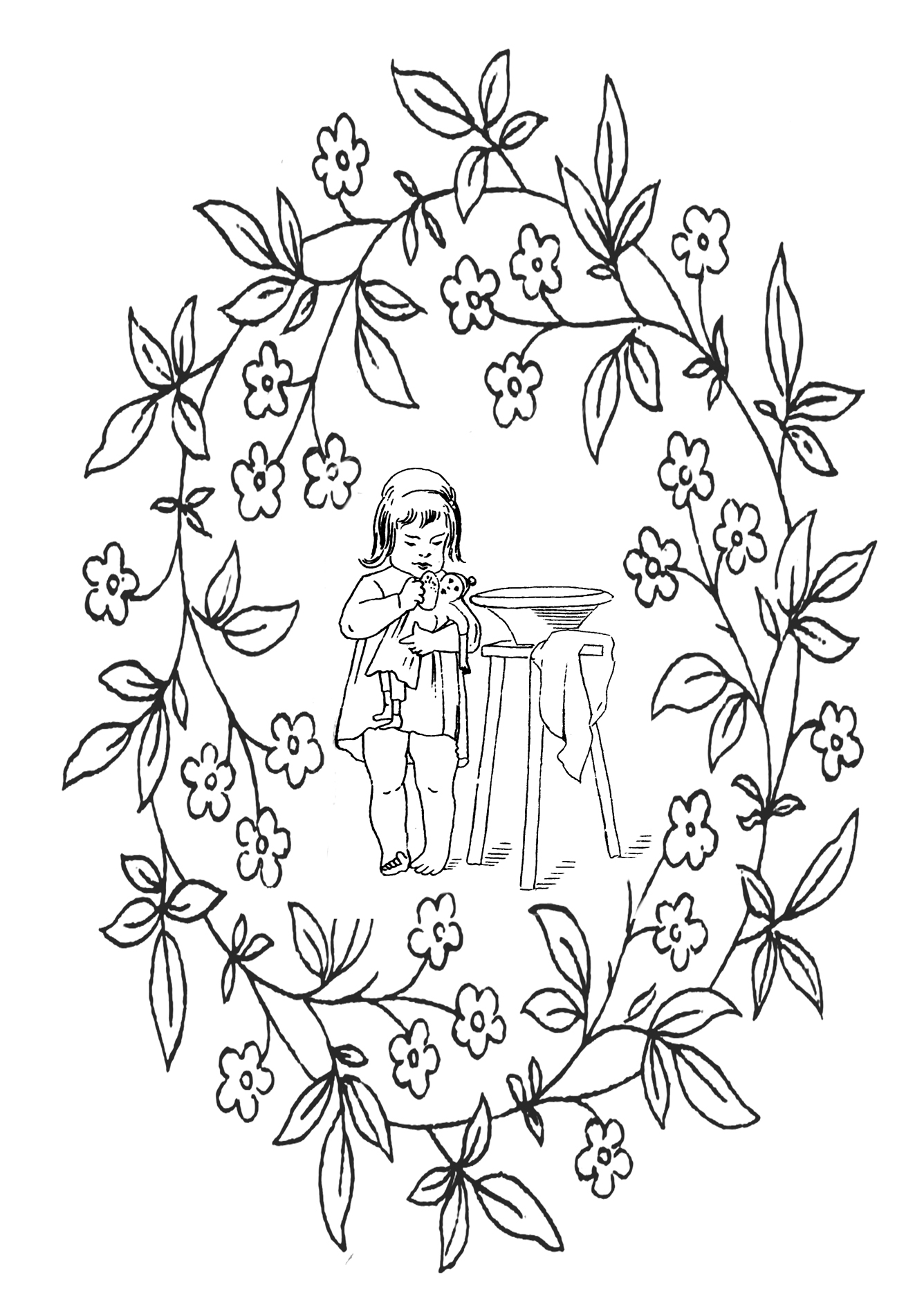 kid coloring page Victorian motive