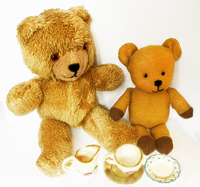 Tea party with two Teddy bear friends