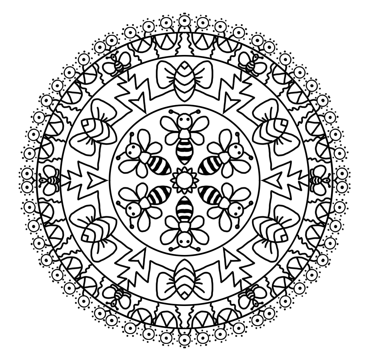 Bee motive coloring mandala page