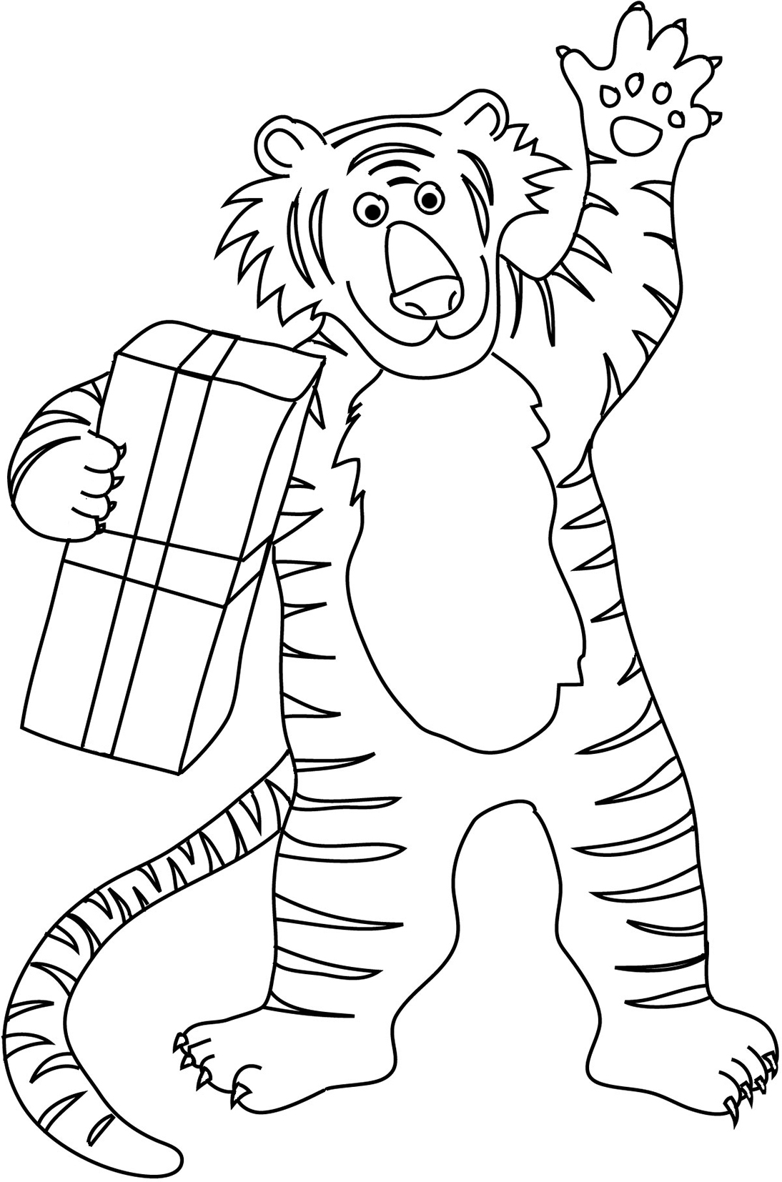 tiger coloring sheet with present