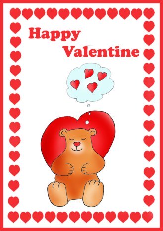 cute Valentine card for kids bear love hearts