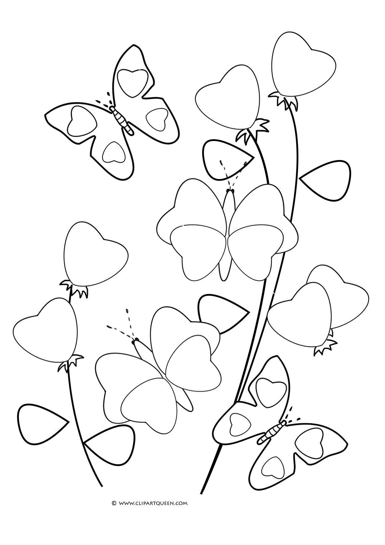 heart shaped butterflies and flowers