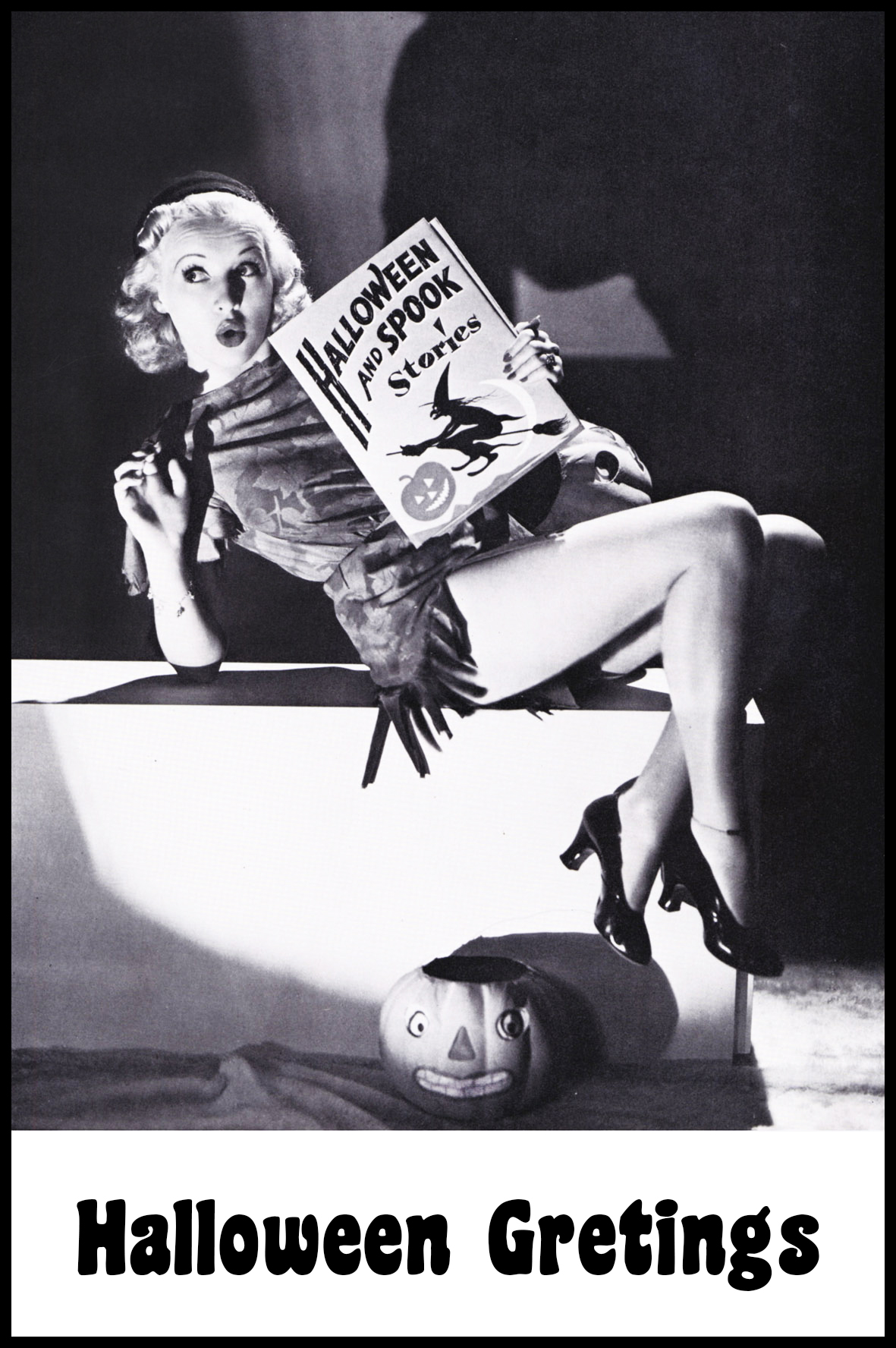Halloween card spooked woman