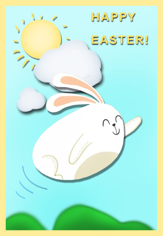 funny Easter greeting card flying bunny