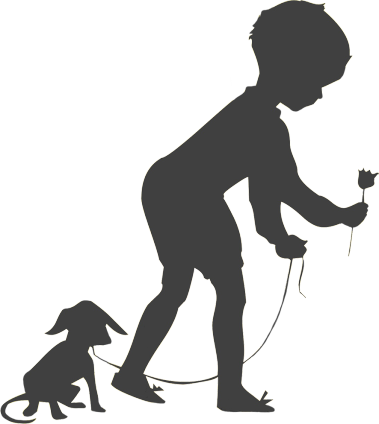 boy with dog and flower silhouette