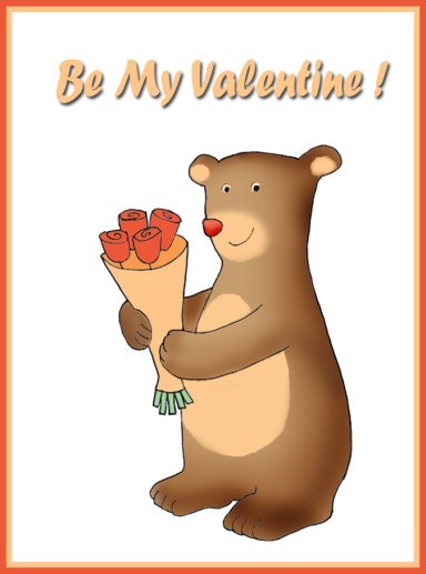 be my Valentine card for kids bear with flowers