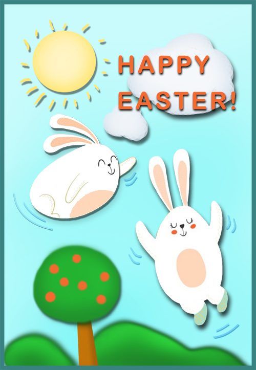 funny Easter greeting flying bunnies