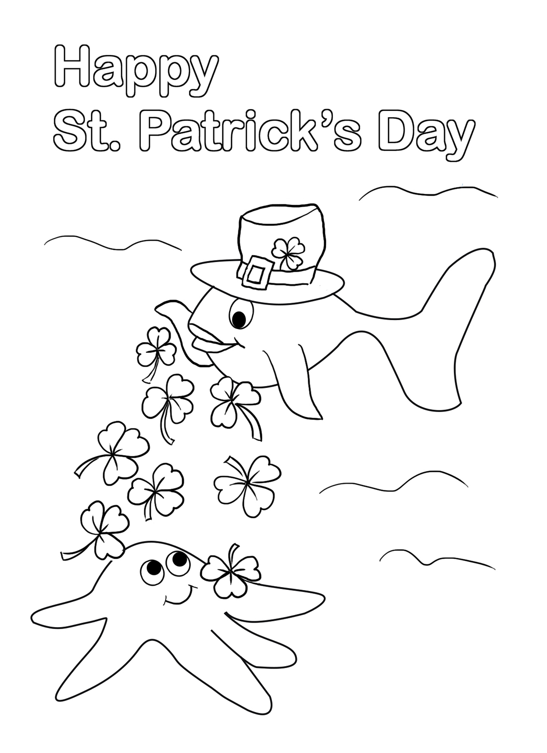 coloring page for St. Patrick's day with fish