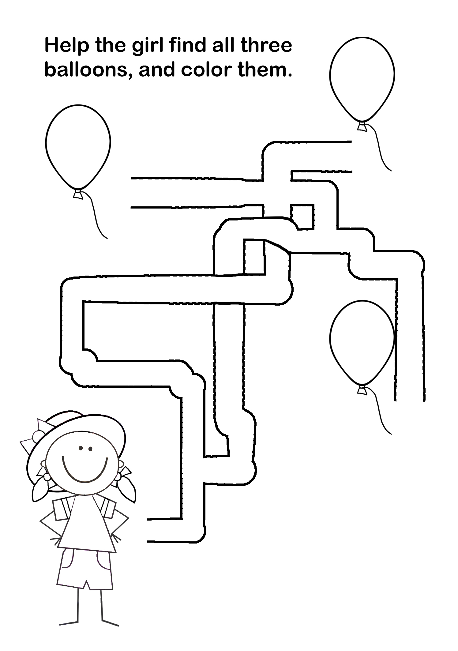 maze puzzle find and color balloons