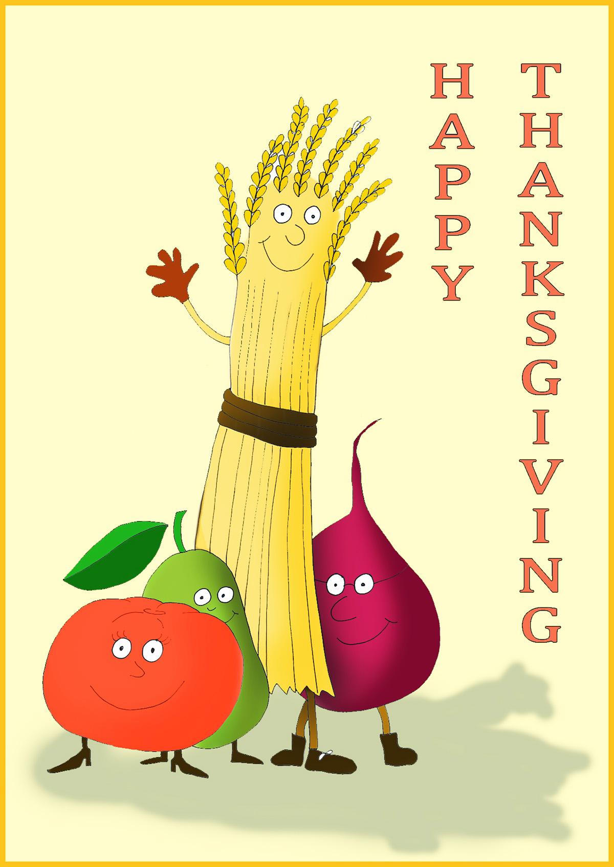 happy Thanksgiving card with live vegetables