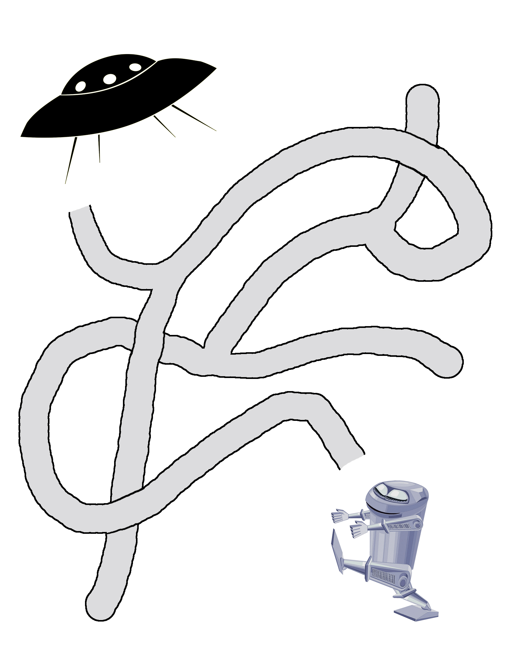 easy mazes for kids ufo and robot