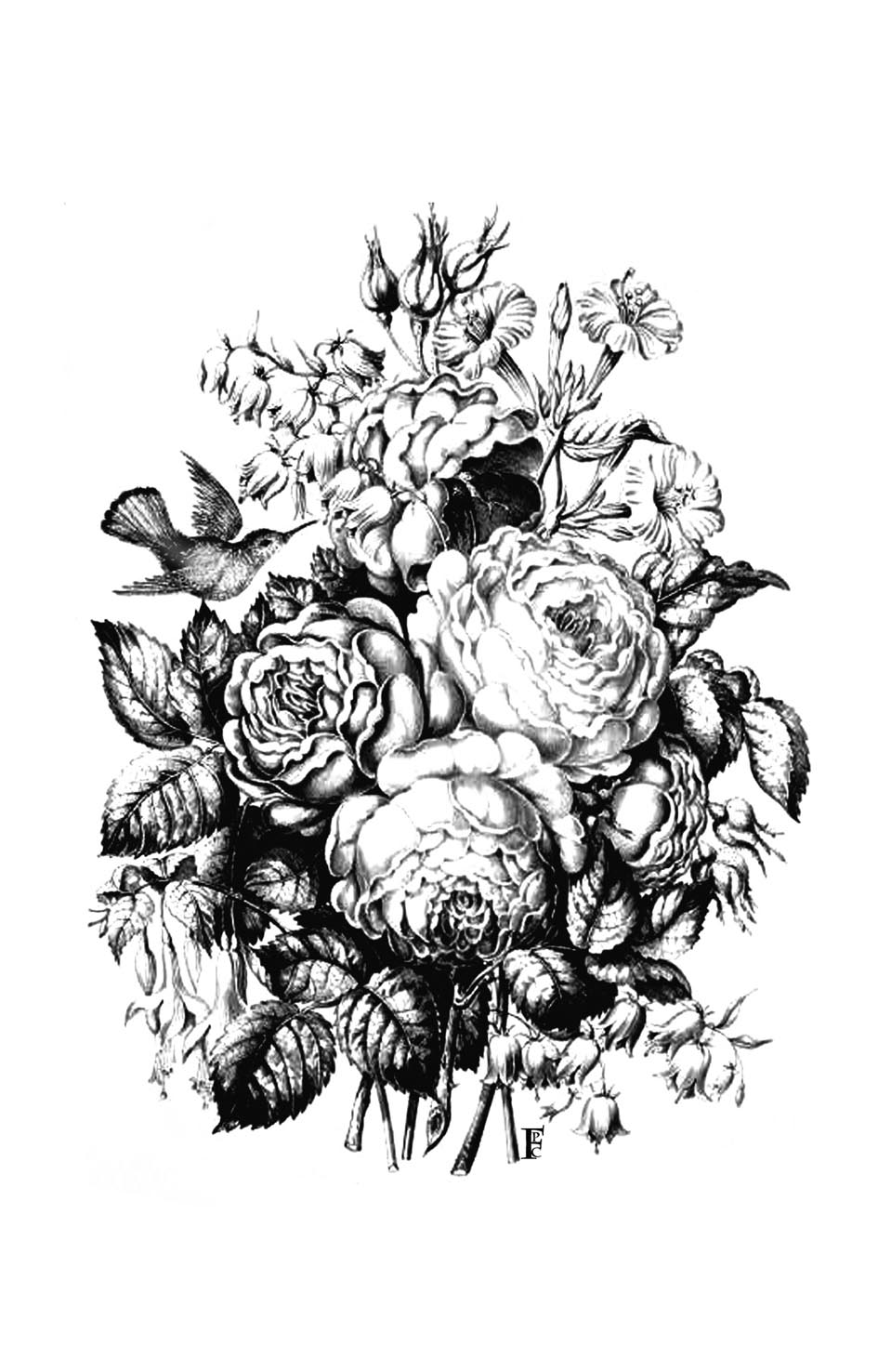 bouquet with roses and a bird