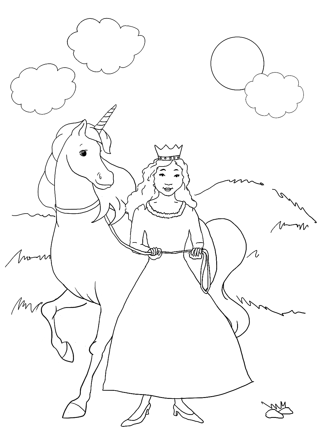coloring page with Princess and unicorn