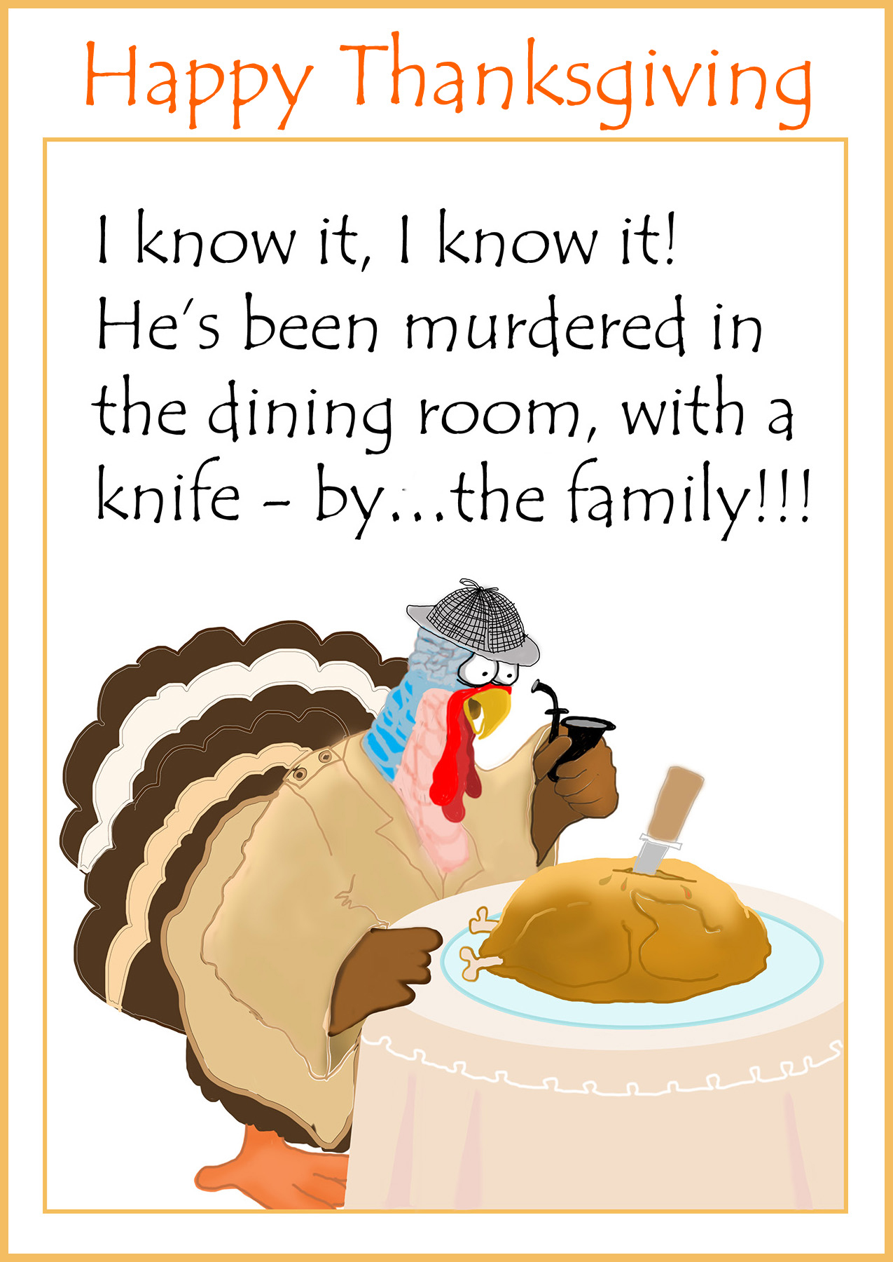 funny thanksgiving card with cluedo motif