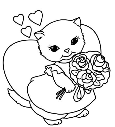 Valentine kitten with roses and hearts
