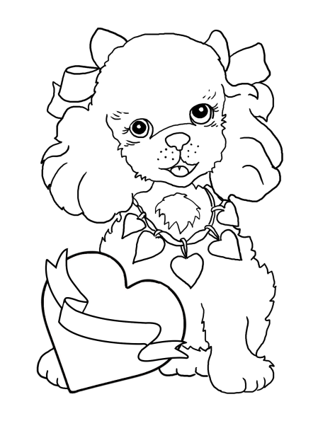 dog coloring page for Valentine's Day