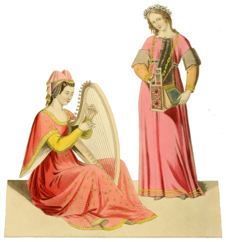 ladies early 14th century playing harp and organ