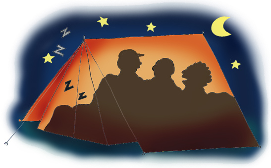 slumber party games tent at night