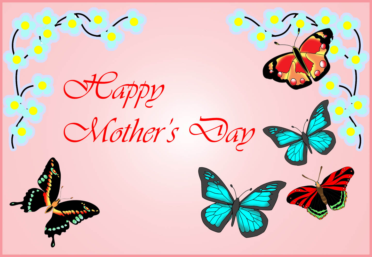 free Mother's Day card with butterflies and flowers