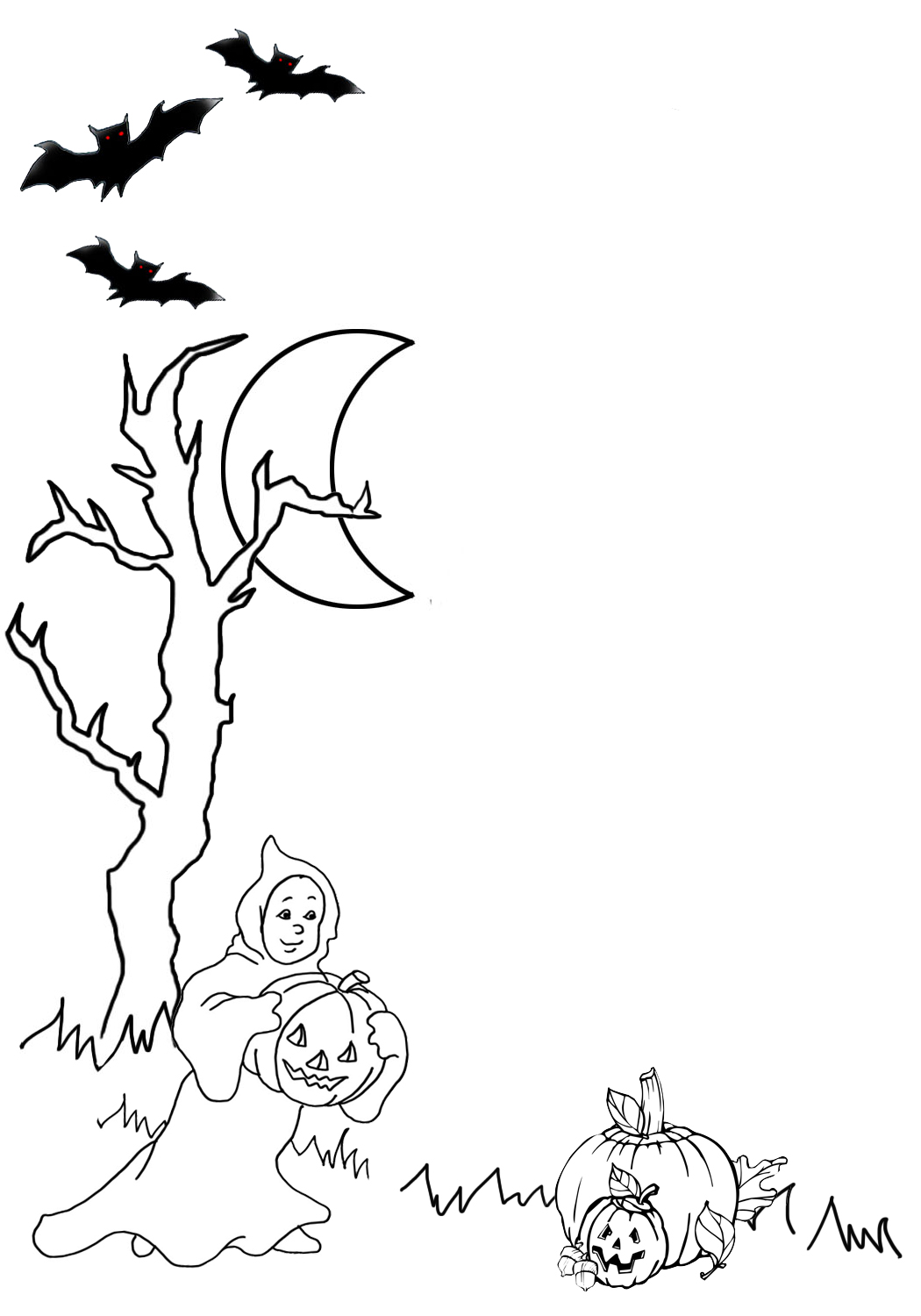 Cute Halloween frame with ghost pumpkin bat tree