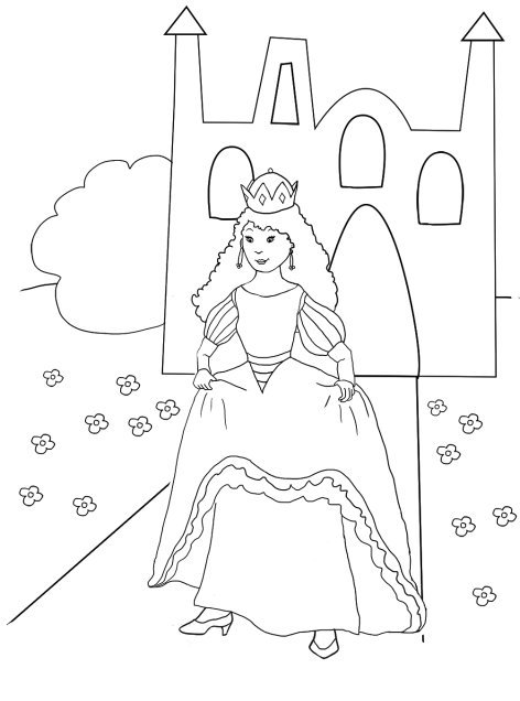 princess coloring page with castle