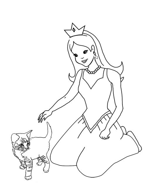 princess coloring with kitten