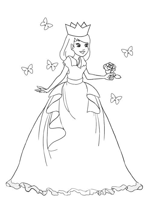 Princess coloring sheet butterfly roses