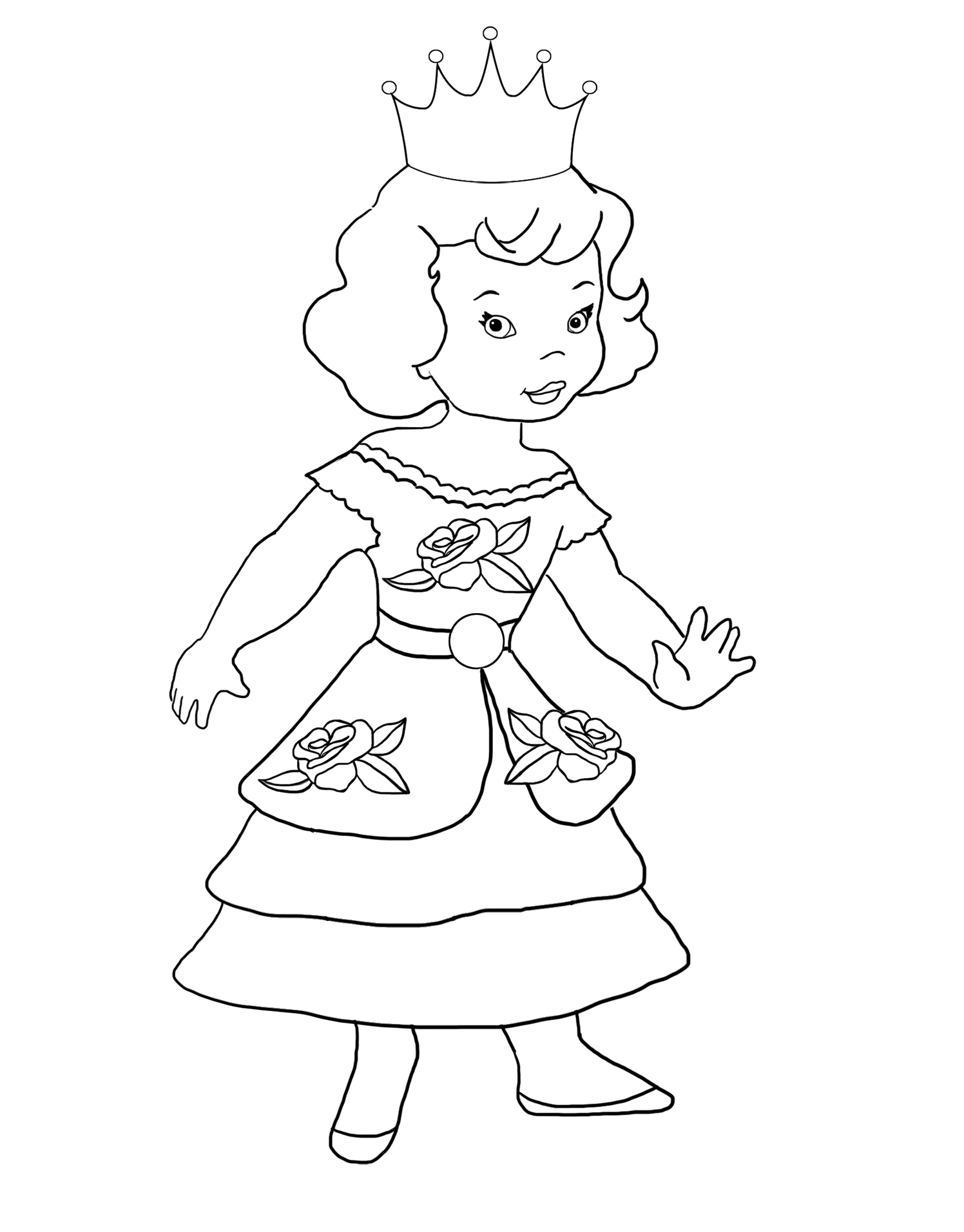coloring page little princess rose dress