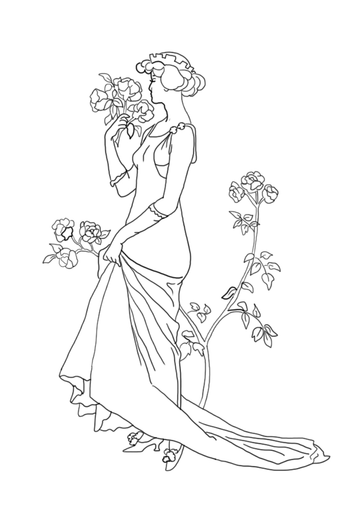 beautiful princess with roses for coloring