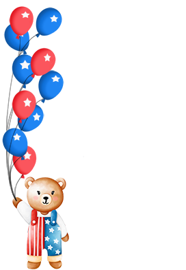 4th of July border with teddy and balloons