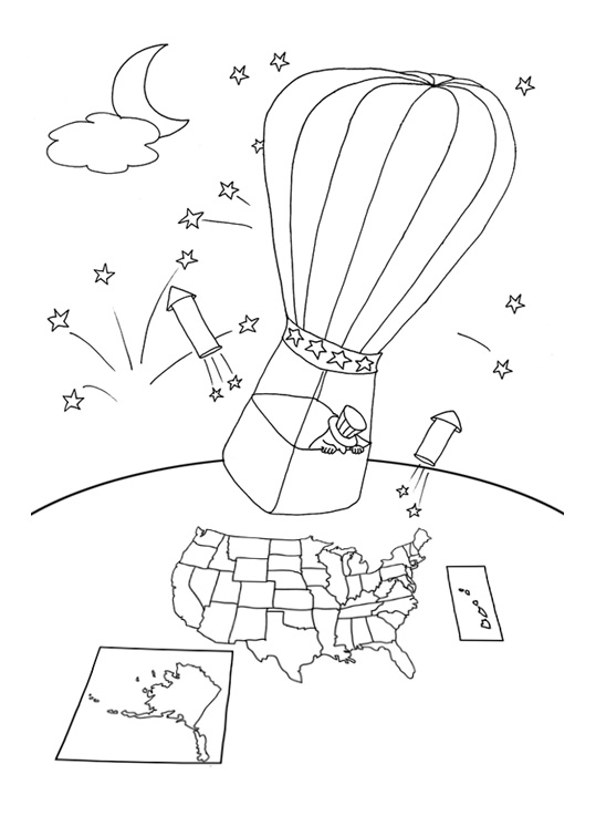 July 4th coloring pages weather balloon map USA