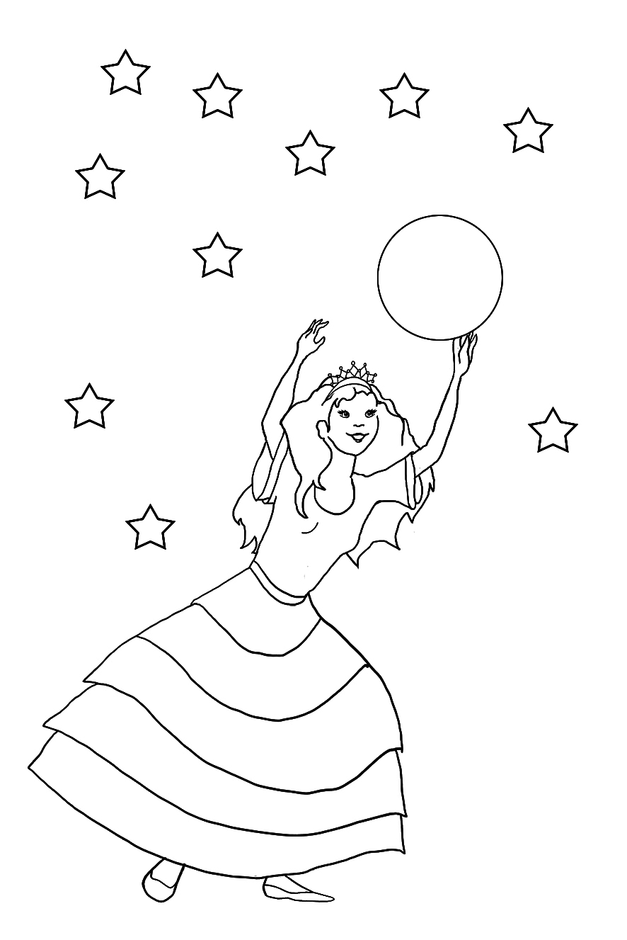 princess coloring sheet stars sun