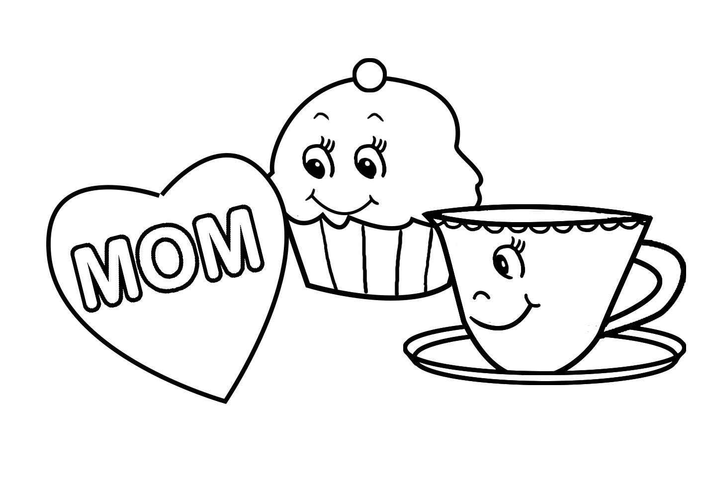mom heart and cup of tea and cupcake
