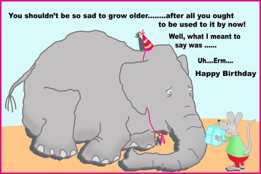 funny birthday card with elephant and mouse