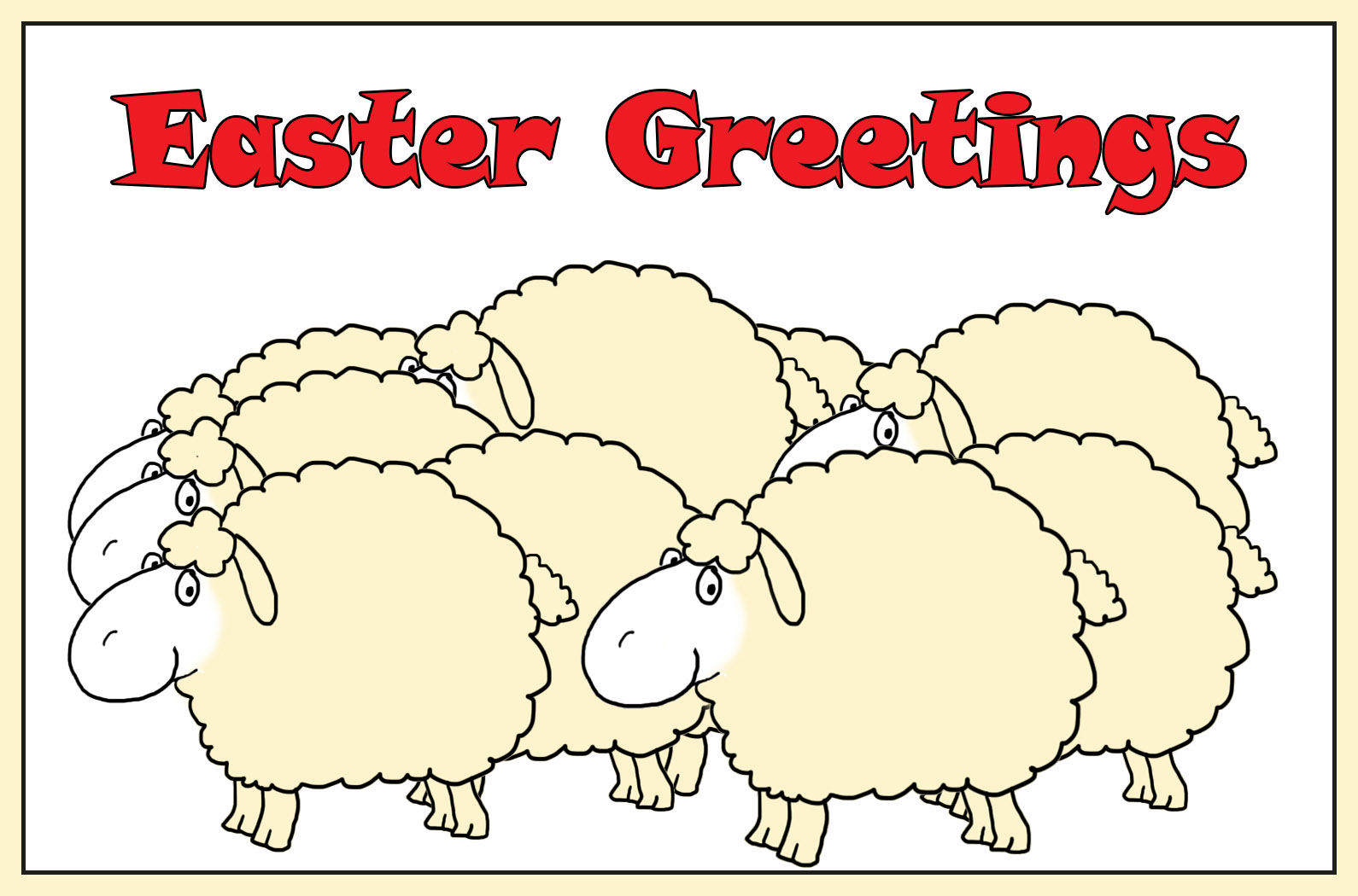 Easter greeting card with lots of sheep