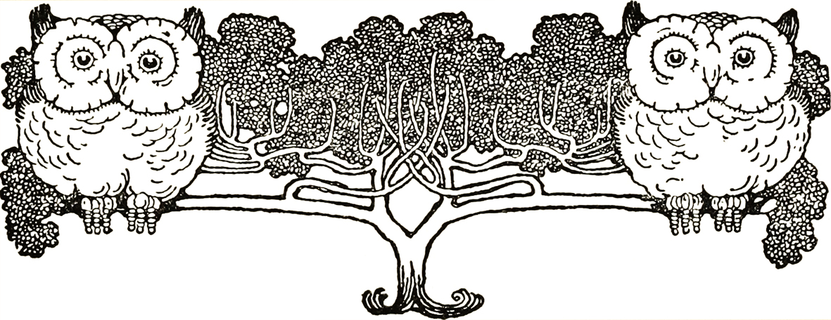 Owls on a branch Art Nouveau
