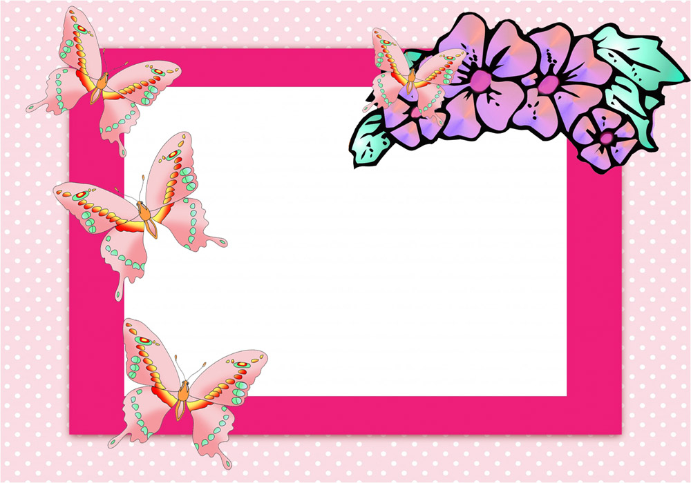 Pink frame with pink butterflies and flowers