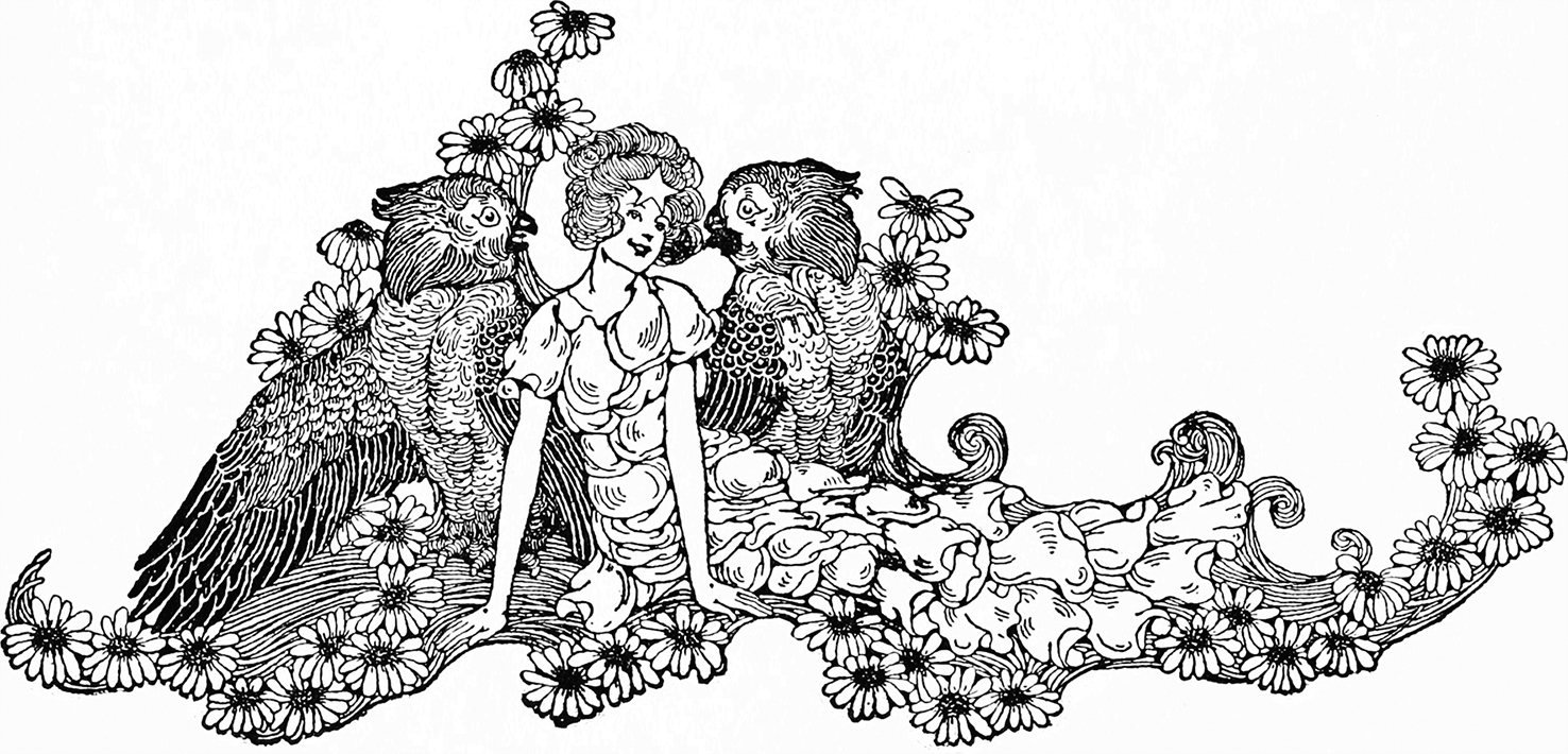 Art Nouveau drawing with owls