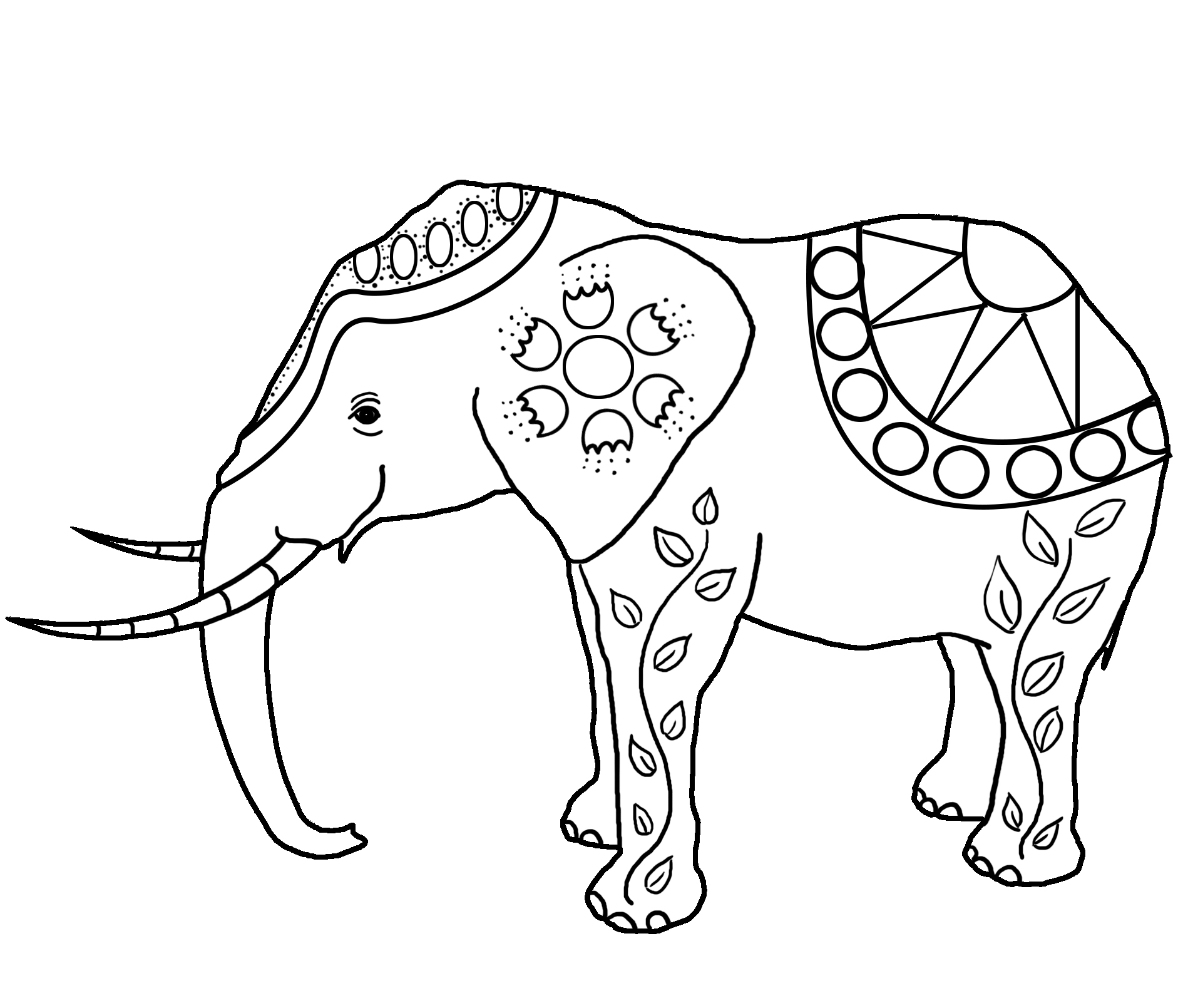 decorated elephant drawing for coloring