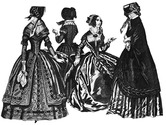 crinolines and laced waists Victorian fashion