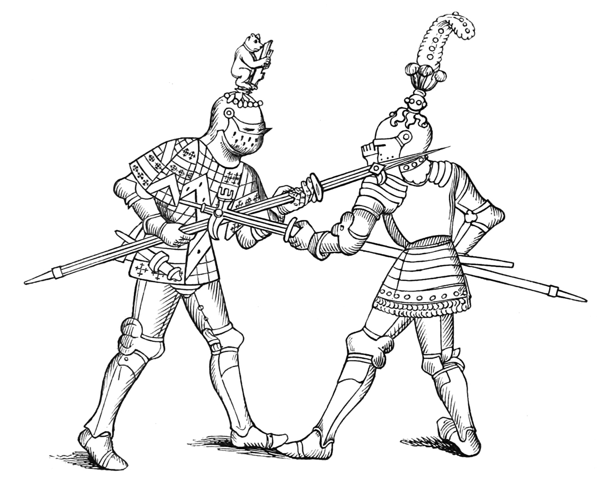 Two medieval knights fighthing