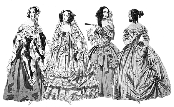 Victorian clothing 1841 four ladies Victorian style