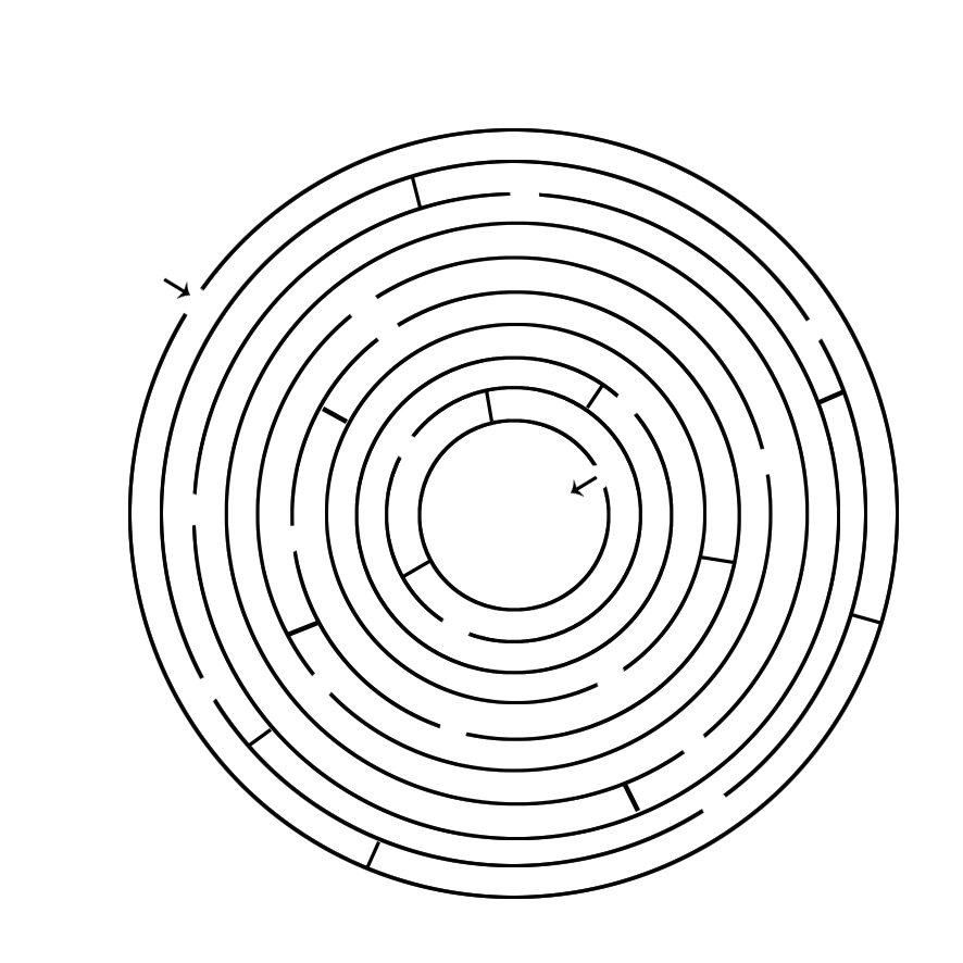 maze circle from outer circle to center