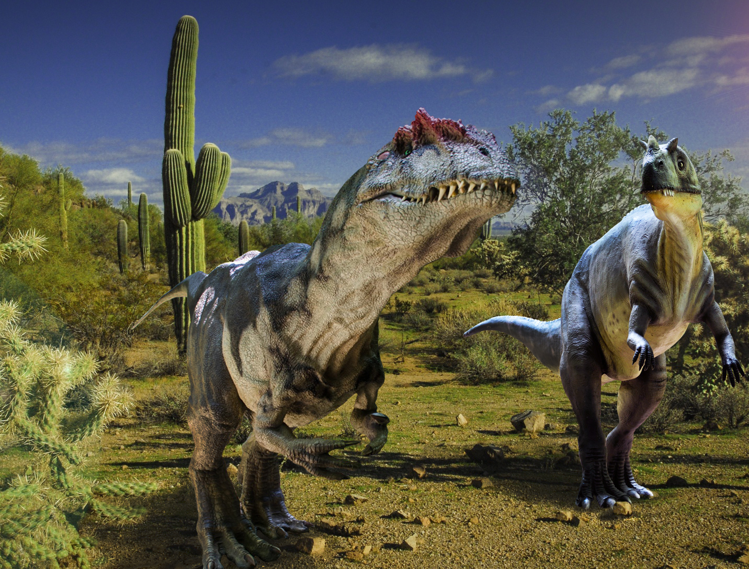 dinosaur picture two huge dinosaurs and cactus