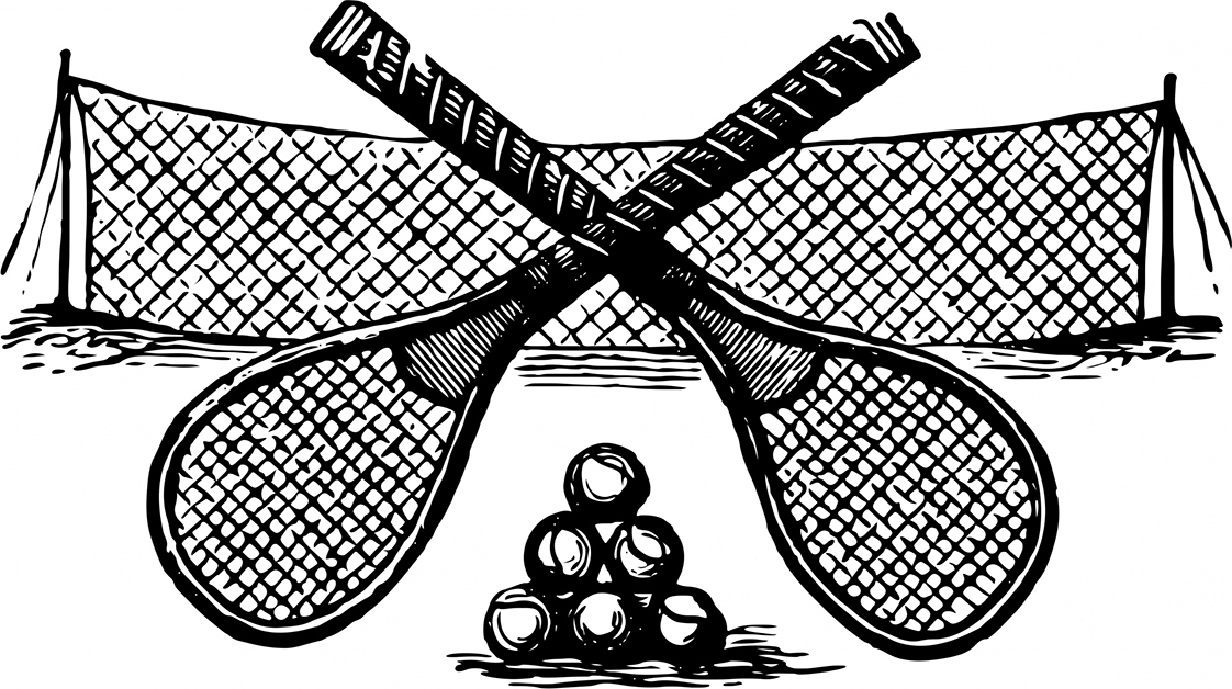 drawing of tennis rackets and net