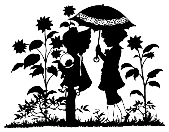 Victorian silhouette children in garden