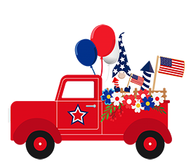 American independence day truck with gnome