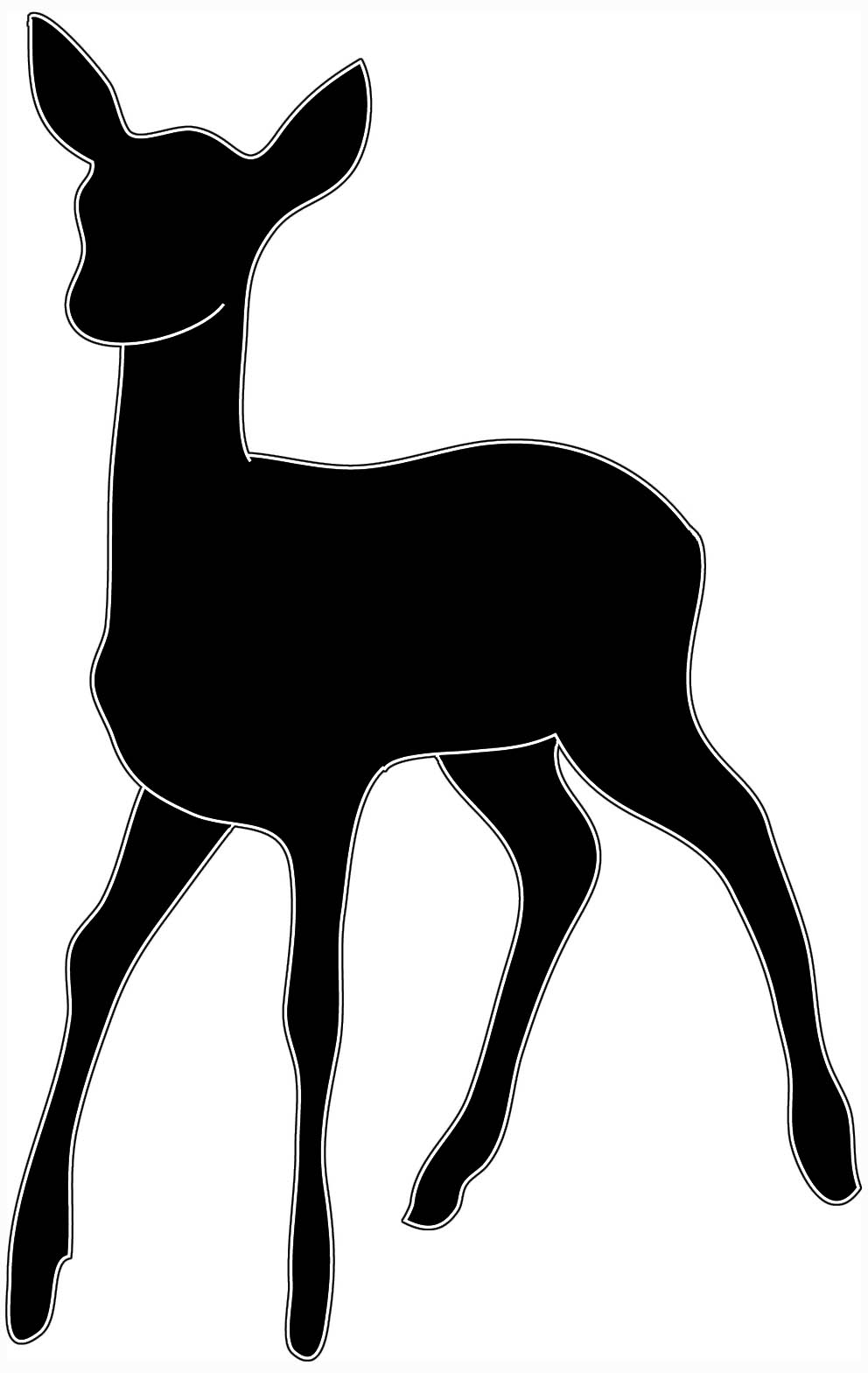 black white silhouette of young deer