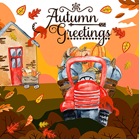 Autumn greetings barn tractor